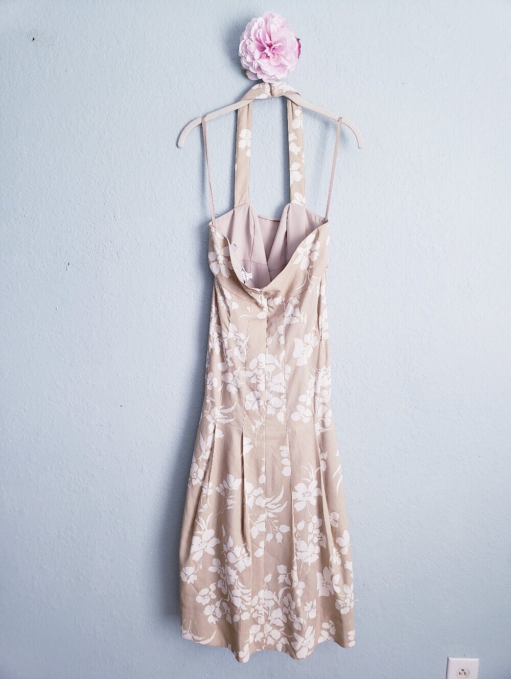 Veronica Beard Amalia Khaki & White Floral Cotton Blend Halter Dress - Picture 10 of 10